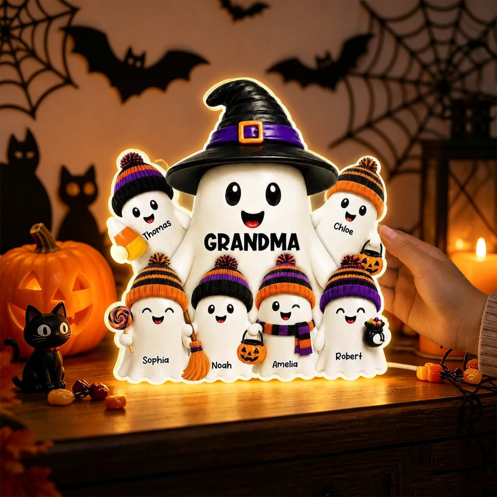 Personalized Acrylic Light Box, Grandma Ghost Family Halloween Decor, Unique Gift for Grandma