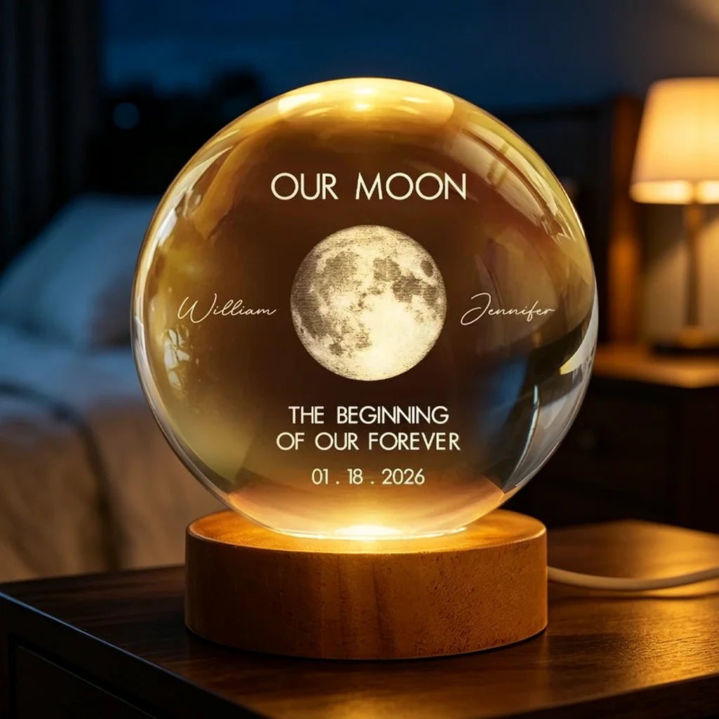 Globe Lamp, Personalized Moon Phase Design with Warm Amber Glow, Unique Gift for Couples