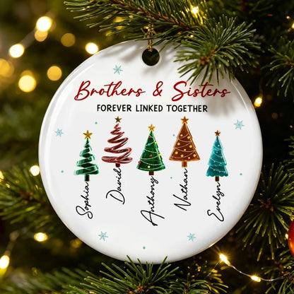 Personalized Brothers & Sisters Ceramic Ornament, Christmas Tree Design, Unique Gift for Family