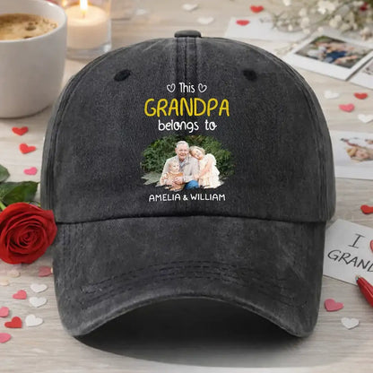 Personalized Washed Denim Baseball Cap with Grandpa Photo, Unique Gift for Grandpa, Vintage Casual Style