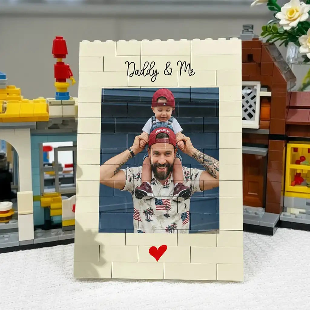 Personalized ABS Building Brick Puzzle, Dad Carrying Child Photo Keepsake, Unique Gift for Dad