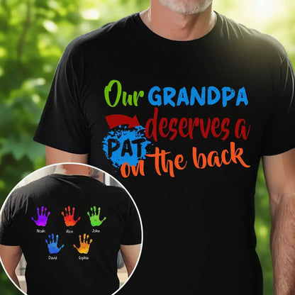 Personalized Dual Print Classic Tee for Grandpa, Unique Father's Day Gift With Colorful Handprints