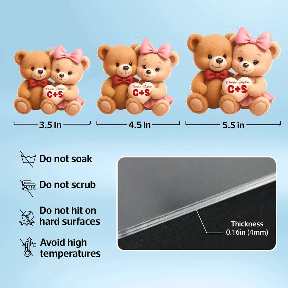 Cute Teddy Bear Couple Acrylic Car Hanger - Personalized Rearview Mirror Decoration, Sweet Anniversary Gift