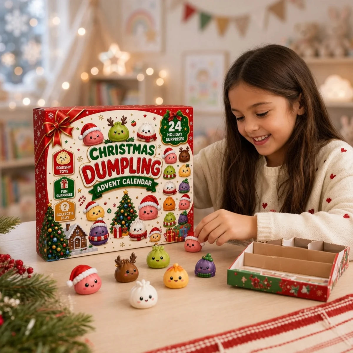 Personalized Christmas Dumpling Advent Calendar, Colorful Squishy Toy Countdown, Unique Gift for Families