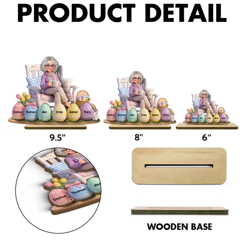 Personalized 2-Layer Wooden Plaque with Grandma and Easter Eggs, Custom Family Keepsake Gift for Grandma