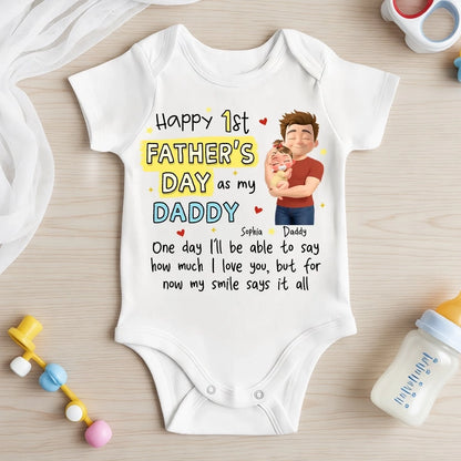 Personalized Baby Onesie for Dad, Unique 1st Father's Day Gift with Cute Hugging Baby Illustration