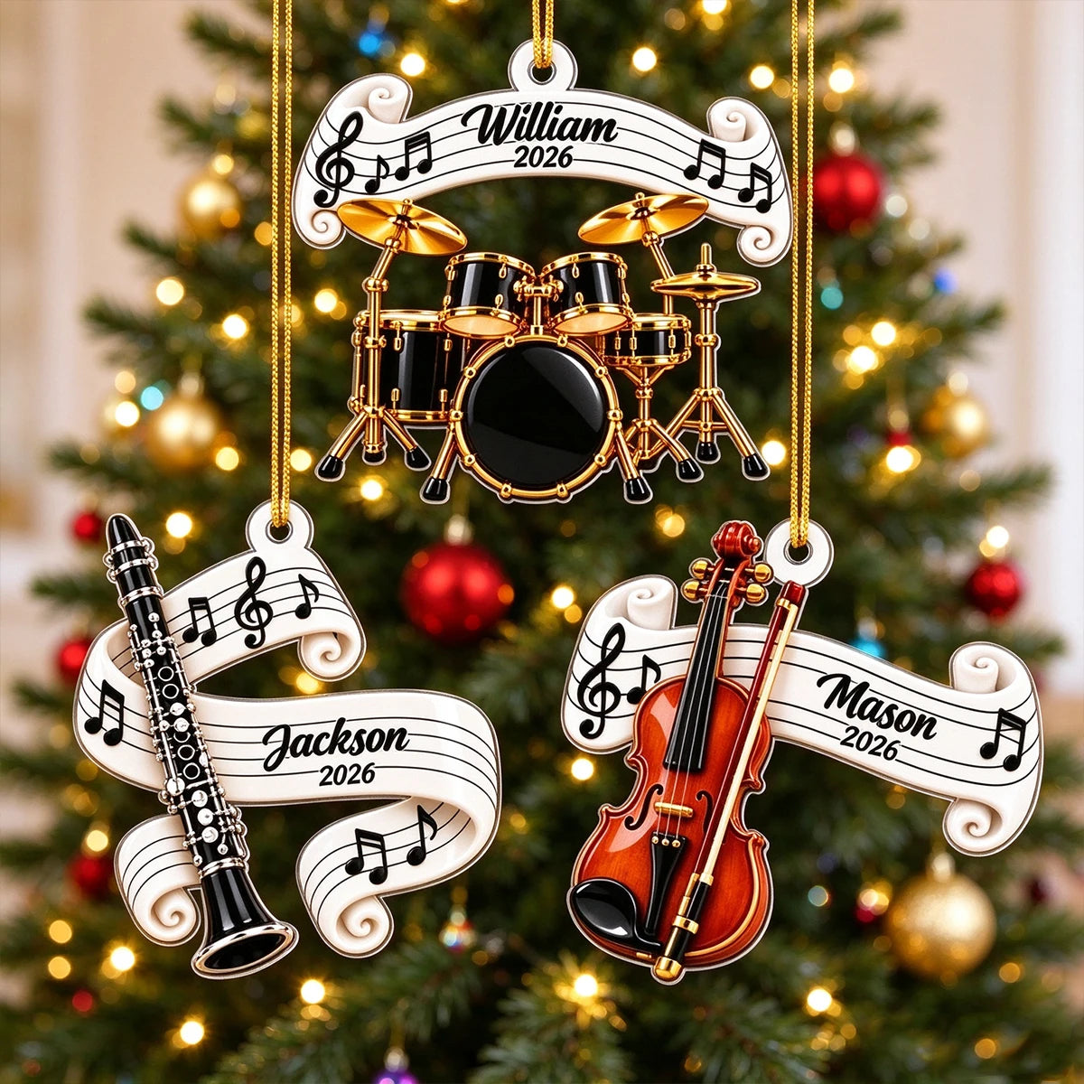 Personalized Music Acrylic Ornament, Instrument Design for Christmas Trees, Unique Gift for Band Students and Teachers