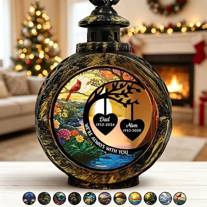 Personalized Lantern Ornament with Glowing Memorial Hearts and Cardinal Garden, Creative Remembrance Gift for Family