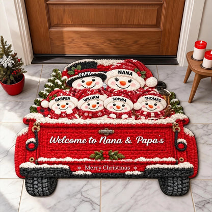 Personalized Shaped Doormat, Merry Christmas Snowman Welcome, Creative Family Gift for Nana & Papa