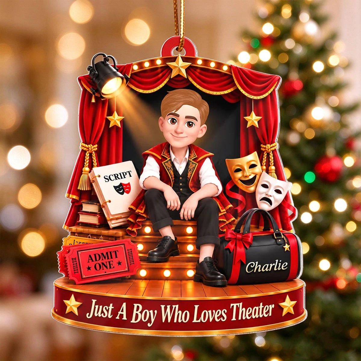 Acrylic Ornament, Just a Boy Who Loves Theater, Personalized Creative Christmas Gift for Young Stage Performer