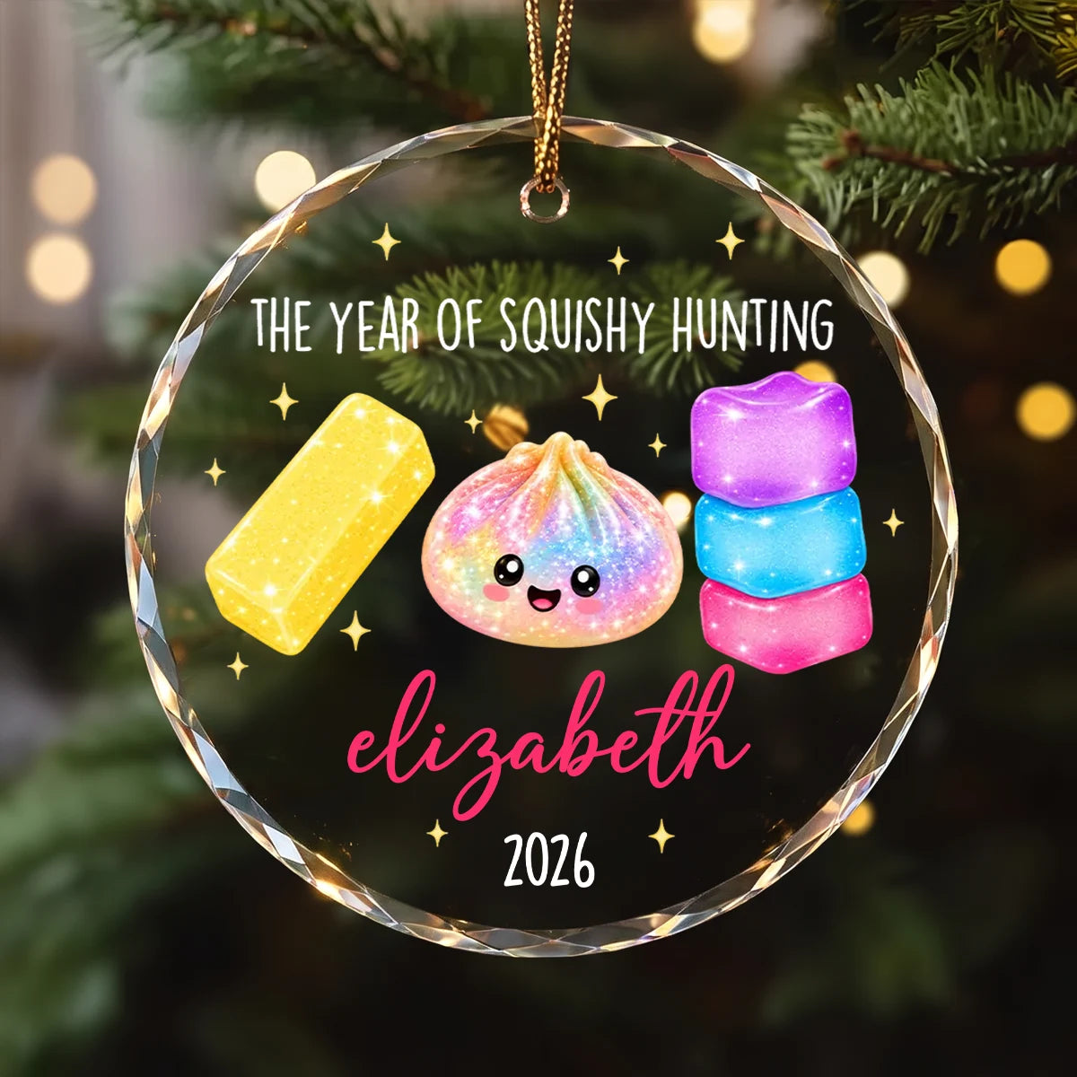 Personalized Crystal Ornament, Colorful Squishy Design for a Lit Christmas Tree, Unique Gift for Kids