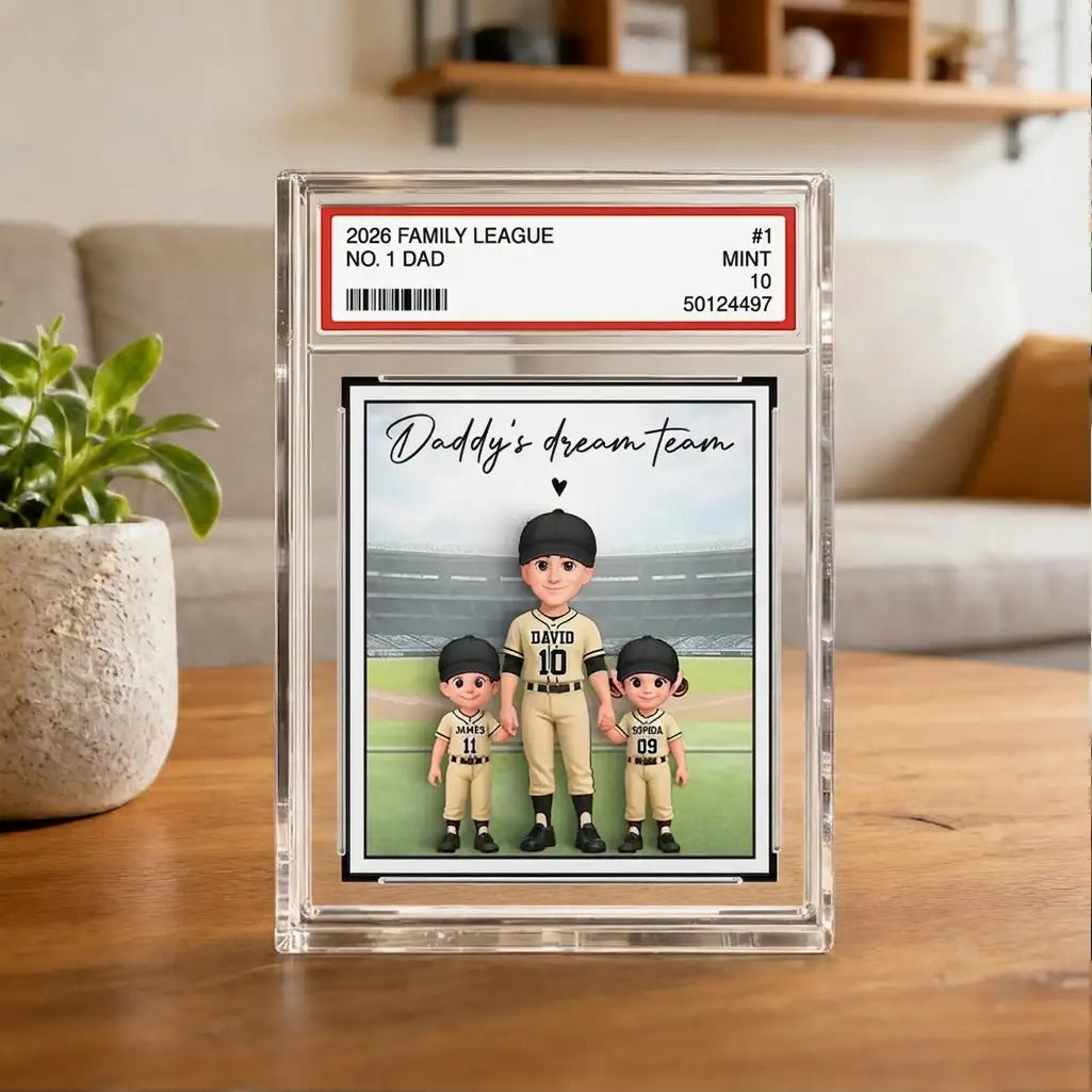 Personalized Rectangle Acrylic Block Plaque, Dad & Kids Standing on Baseball Field, Unique Gift for Dad