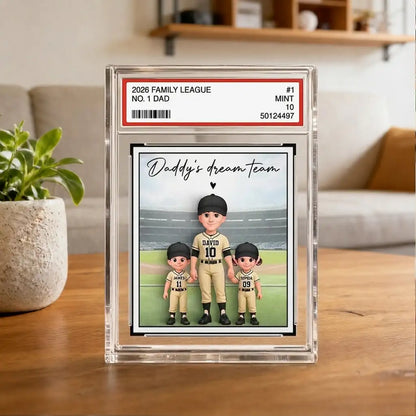 Personalized Rectangle Acrylic Block Plaque, Dad & Kids Standing on Baseball Field, Unique Gift for Dad