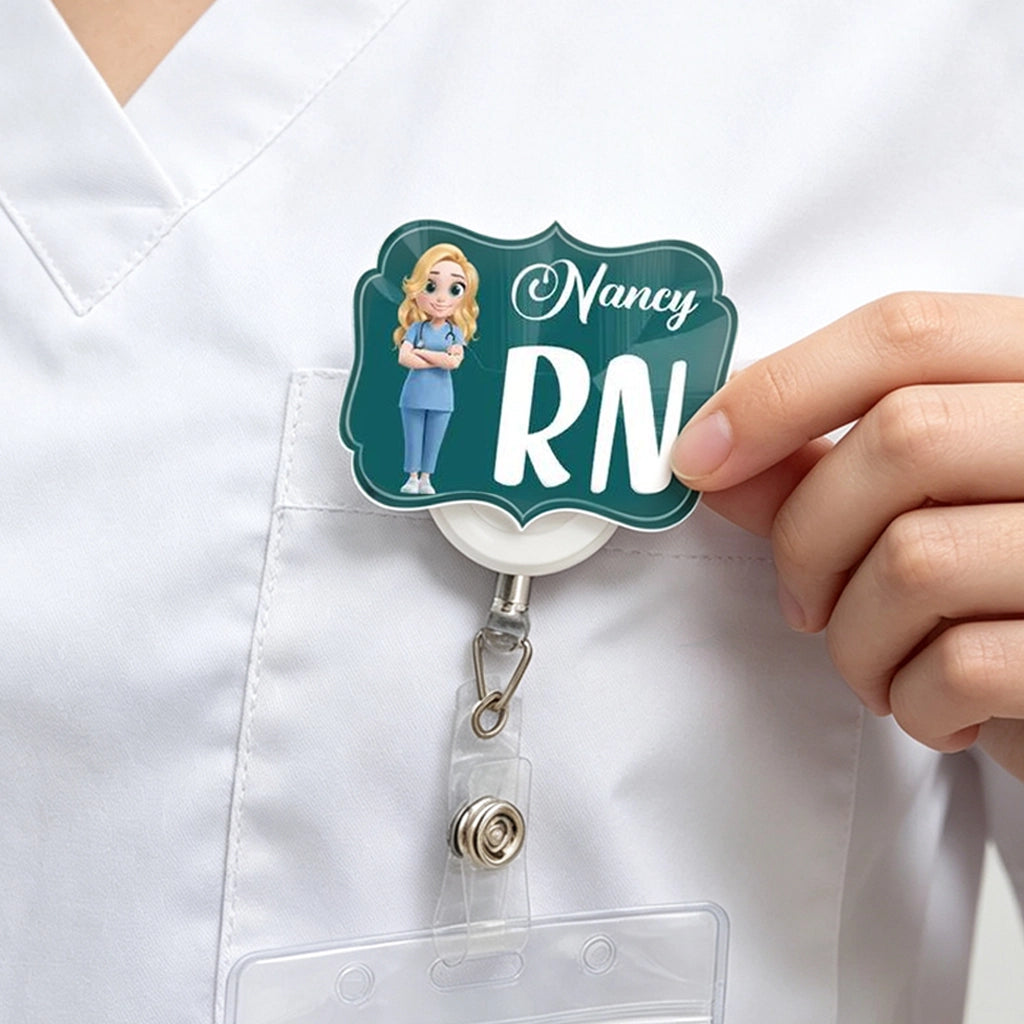 Personalized Acrylic Badge Reel with RN Nurse Illustration, Unique Creative Gift for Nurses