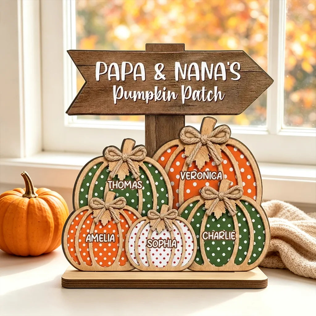 Personalized 2-Layer Wooden Plaque, Papa & Nana's Polka Dot Pumpkin Patch, Unique Fall Gift for Grandparents