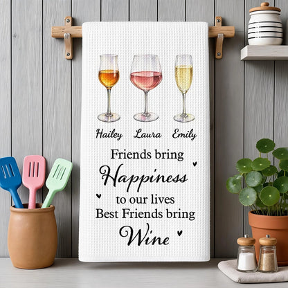 Personalized Kitchen Towel with Watercolor Wine Glasses, Unique Gift for a Wine Loving Friend
