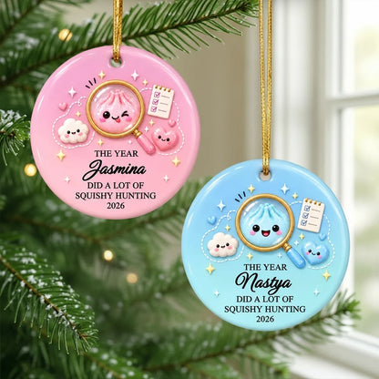 Ceramic Ornament, Personalized Squishy Hunting Keepsake for Tree Display, Creative Gift for a Kid's Favorite Phase