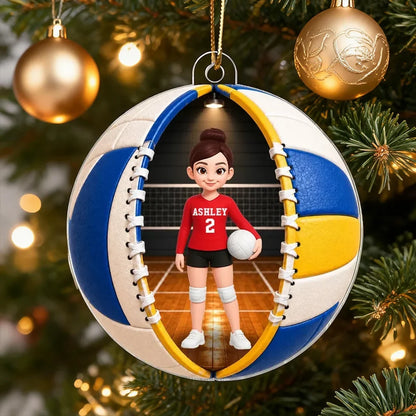 Personalized Volleyball Acrylic Ornament, Cute Player Holding Ball on Court, Creative Gift for Volleyball Families