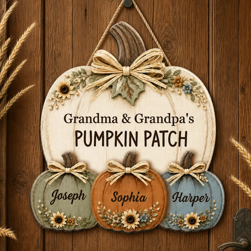 Personalized Wooden Sign, Rustic Pumpkin Family Keepsake for the Front Door, Creative Gift for Grandma & Grandpa