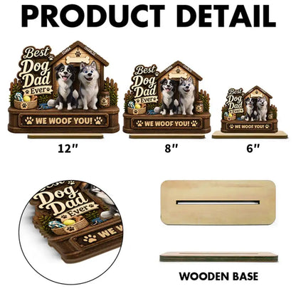 Personalized 2-Layer Wooden Plaque, Smiling Dogs by Doghouse, Unique Gift for Dog Dad