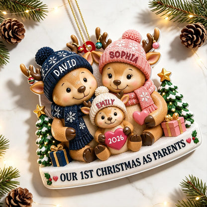 First Christmas as Parents Acrylic Ornament, Huddled Reindeer Family Keepsake, Creative Gift for Family