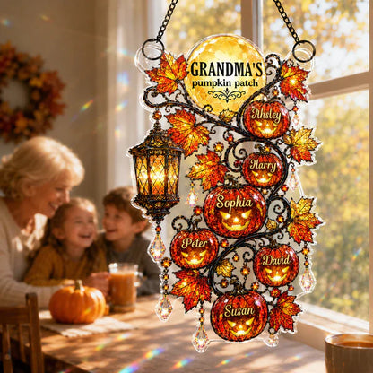 Personalized Acrylic Suncatcher Ornament, Grandma's Pumpkin Patch Window Decor, Unique Gift for Grandma