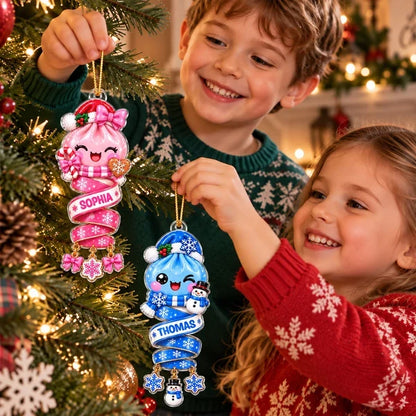 Personalized Acrylic Ornament, Cute Dumpling Kid on a Glowing Christmas Tree, Unique Gift for Son or Daughter