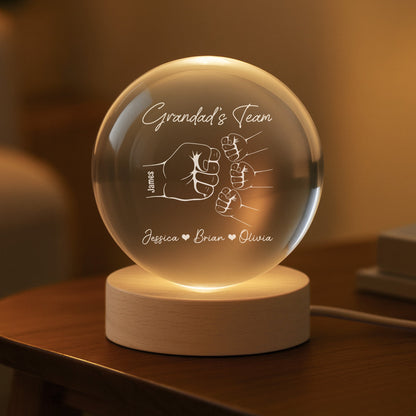 Custom Family Fist Bump Night Light Globe Lamp, Warm Minimal Line Design for Home Decor, Unique Gift for Dad from Kids