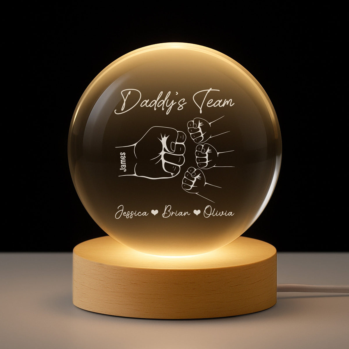 Custom Family Fist Bump Night Light Globe Lamp, Warm Minimal Line Design for Home Decor, Unique Gift for Dad from Kids