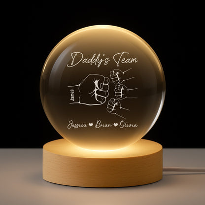 Custom Family Fist Bump Night Light Globe Lamp, Warm Minimal Line Design for Home Decor, Unique Gift for Dad from Kids