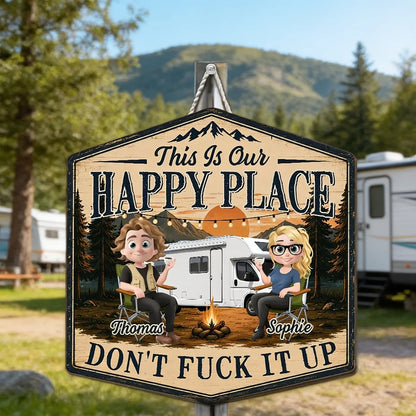 Personalized Wooden Sign, RV Camp Happy Place, Unique Gift for Couples & Campers