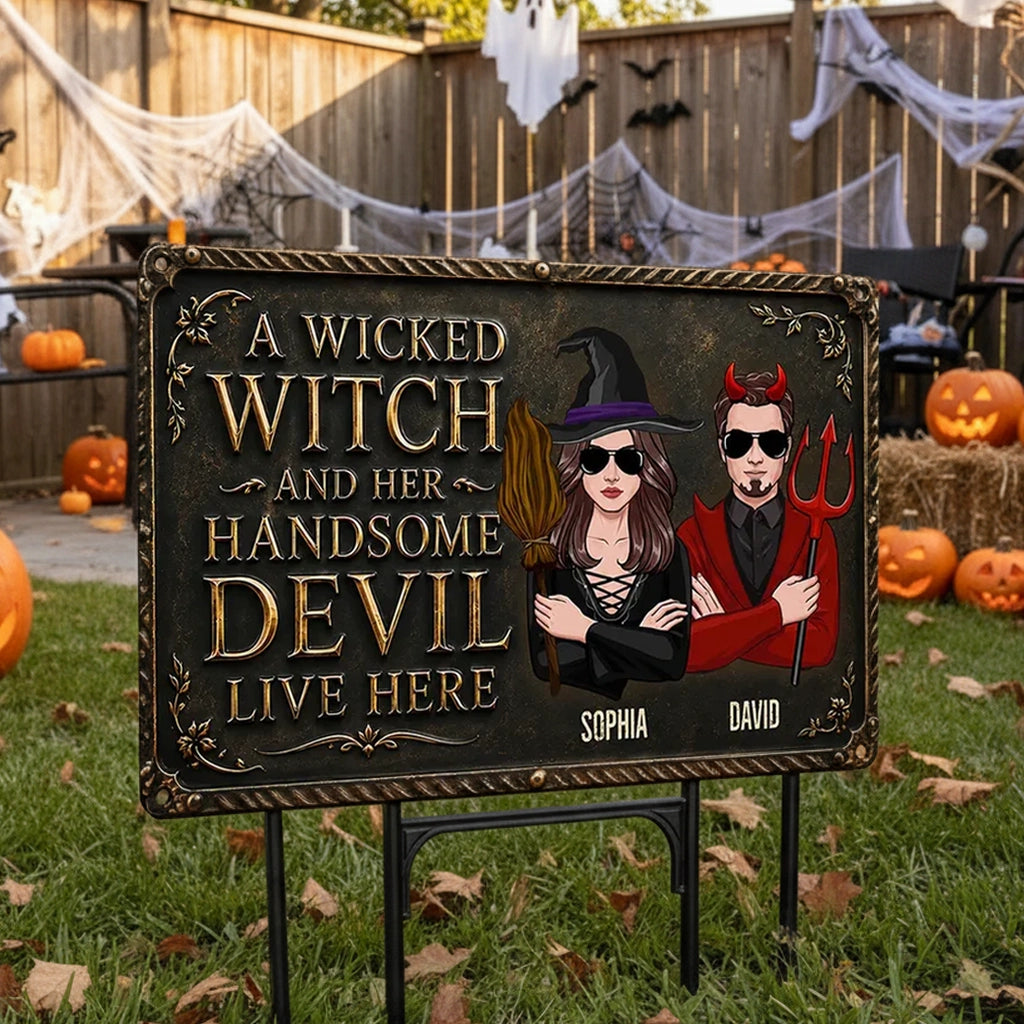 Personalized Rectangular Iron Sign, Wicked Witch & Devil Porch Decor, Unique Gift for Couples