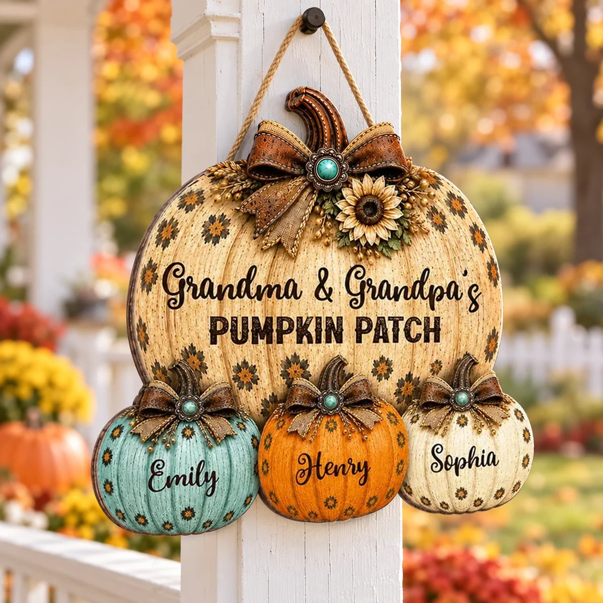 Grandma & Grandpa's Pumpkin Patch Wooden Sign, Warm Fall Family Decor, Personalized Creative Gift