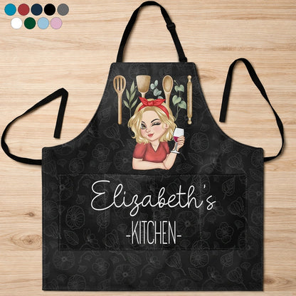 Personalized Apron with Cute Cartoon Chef Girl and Kitchen Tools, Unique Cooking Gift for Mom or Grandma