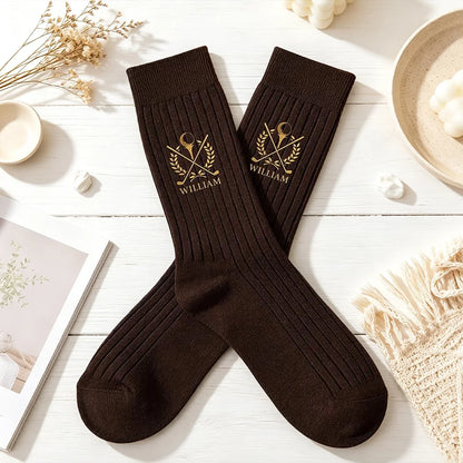Personalized Embroidered Combed Cotton Socks, Brown Golf Keepsake, Creative Gift for Husband or Friend