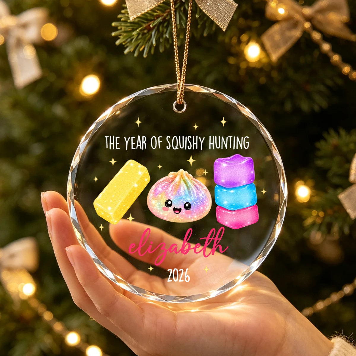 Personalized Crystal Ornament, Colorful Squishy Design for a Lit Christmas Tree, Unique Gift for Kids