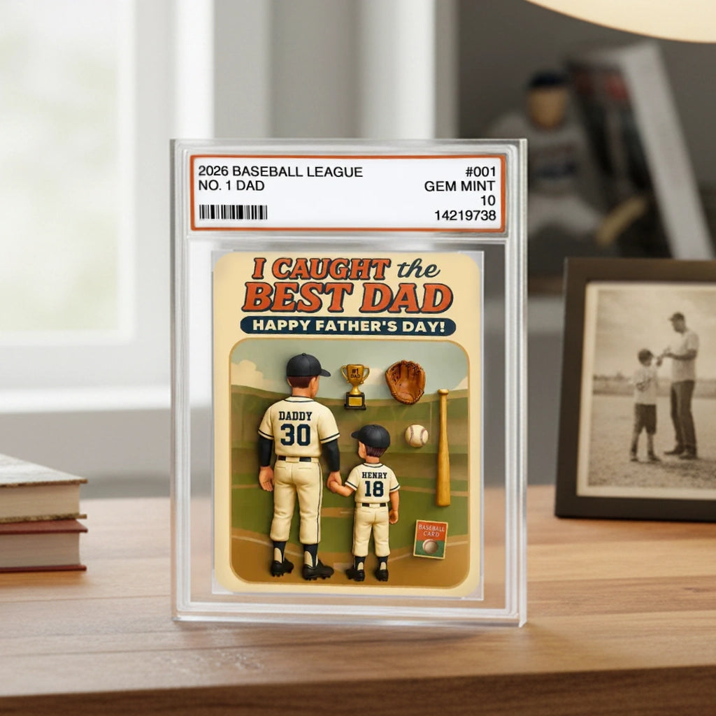 Rectangle Acrylic Block Plaque for Dad, Unique Custom Baseball Card Style Gift with Holding Hands Family Moment
