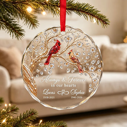Always & Forever in Our Hearts Crystal Ornament, Personalized Remembrance, Creative Sympathy Gift for Loved Ones