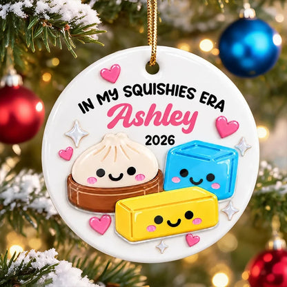 Round Ceramic Acrylic Ornament, Cute Dumpling & Squishies Christmas Tree Decor, Creative Gift for Kids & Teens