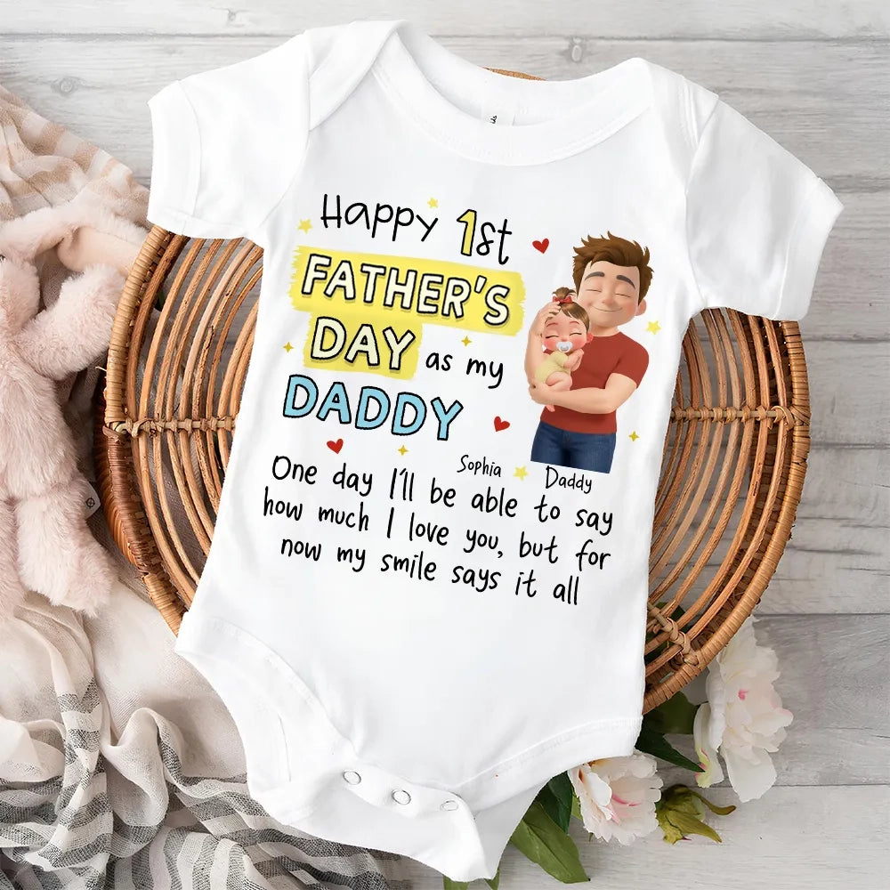 Personalized Baby Onesie for Dad, Unique 1st Father's Day Gift with Cute Hugging Baby Illustration