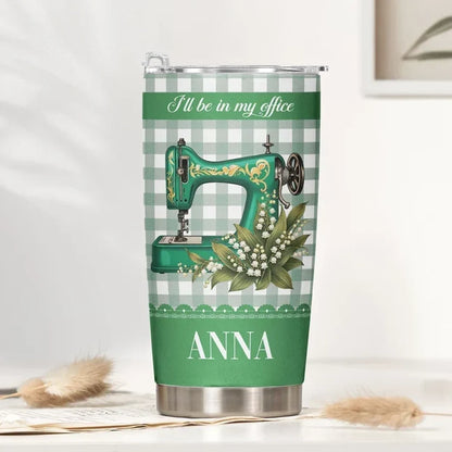 Personalized Insulated Travel Tumbler, Purple Floral Sewing Machine, Unique Gift for Sewing Lovers