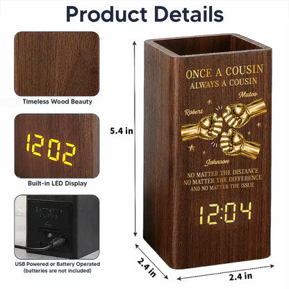 Personalized Wooden Pen Holder Clock, Brother Fist Bump Desk Organizer, Unique Gift for Brother