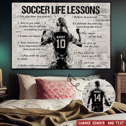 Soccer Life Lessons Personalized Canvas, Back View Player Art, Unique Gift for Soccer Player