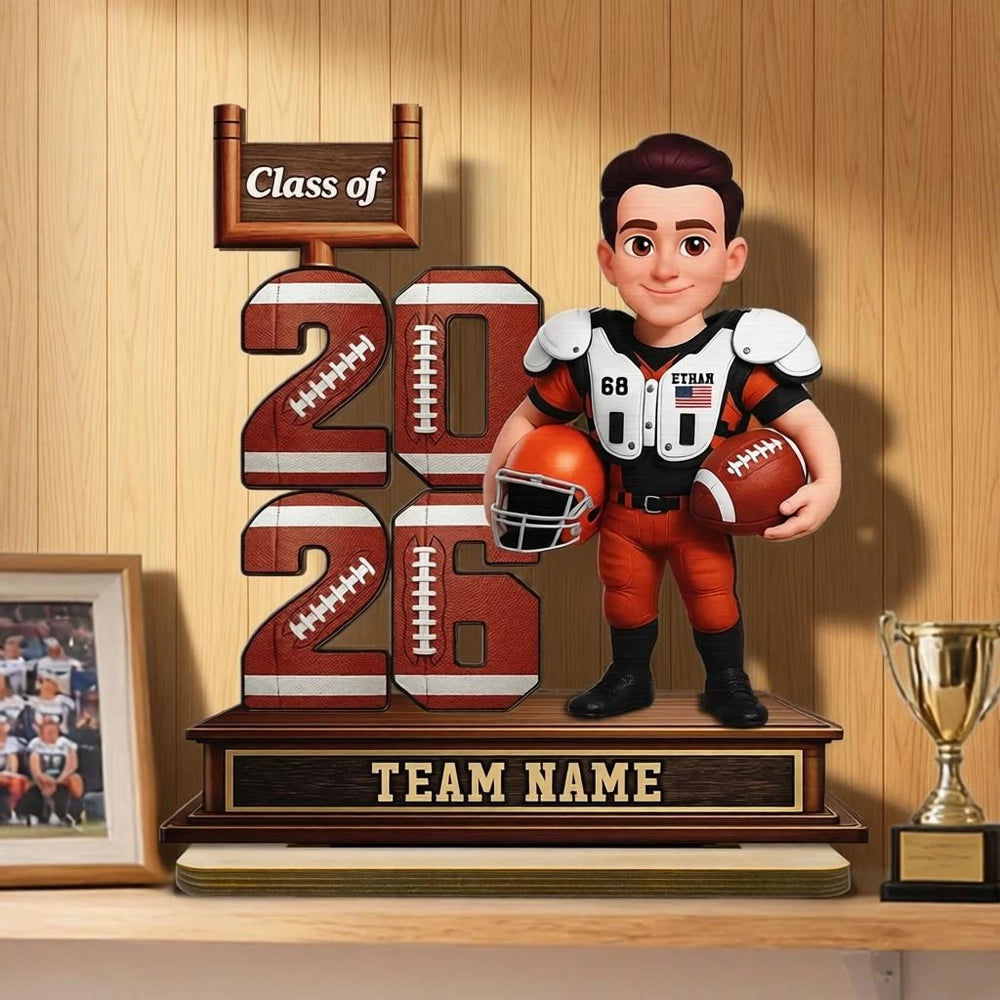 Custom Football Player 2-Layer Wooden Plaque Class of Gift for Son or Daughter, Heartfelt Senior Night Style Memory