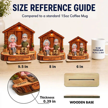 Growing Old Together 2-Layer Wooden Plaque, Couple Holding Hands at Cabin, Creative Anniversary Gift