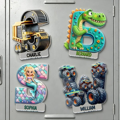 Personalized Acrylic Magnet, Playful Character Alphabet Keepsake for Lockers and Fridges, Unique Gift for Kids