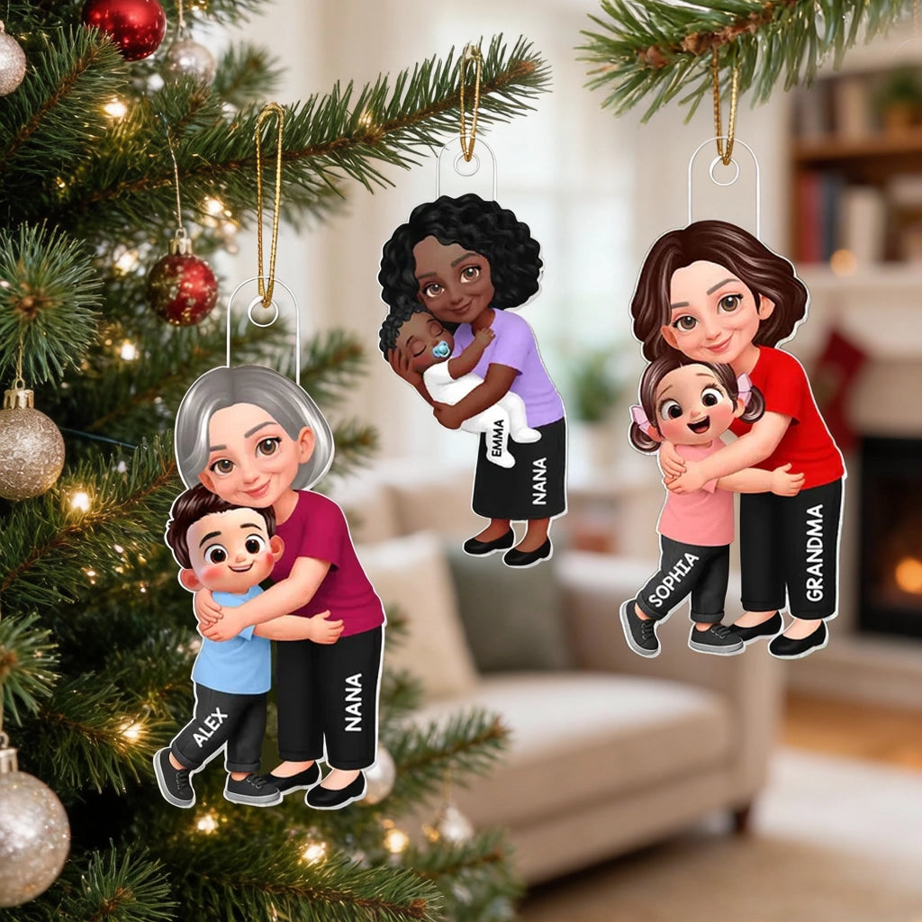 Personalized Acrylic Ornament For Grandma, Hugging Grandchild Cartoon, Creative Gift For Family Memories