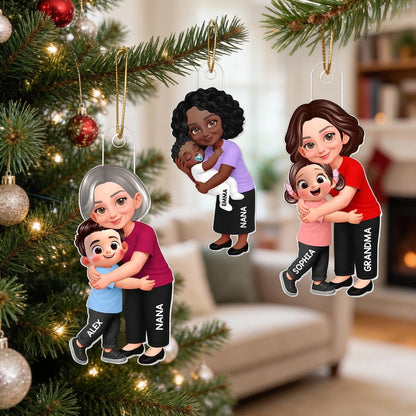 Personalized Acrylic Ornament For Grandma, Hugging Grandchild Cartoon, Creative Gift For Family Memories
