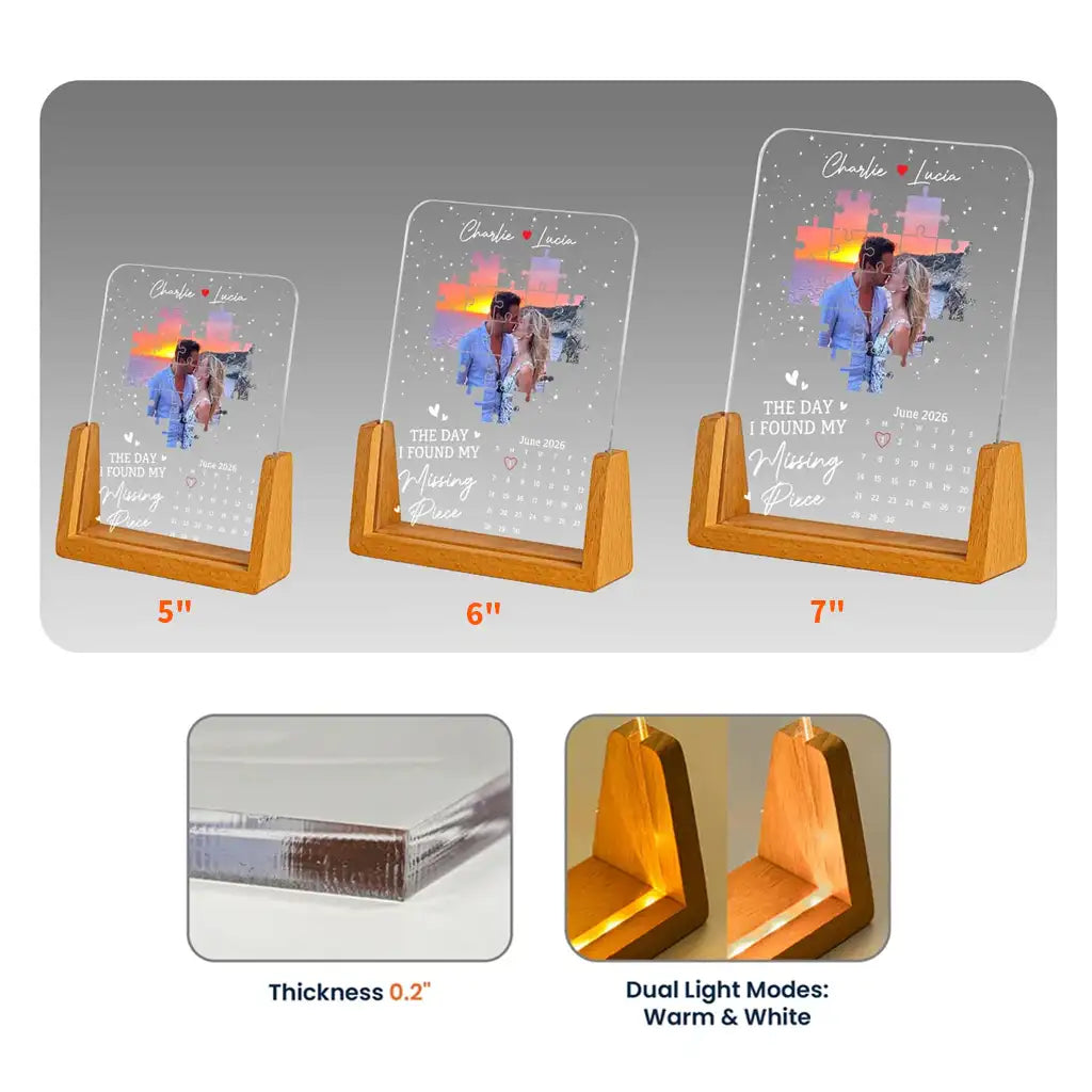 Custom LED Light Frame, Missing Piece Calendar Keepsake With Soft Glow, Creative Gift for Couple