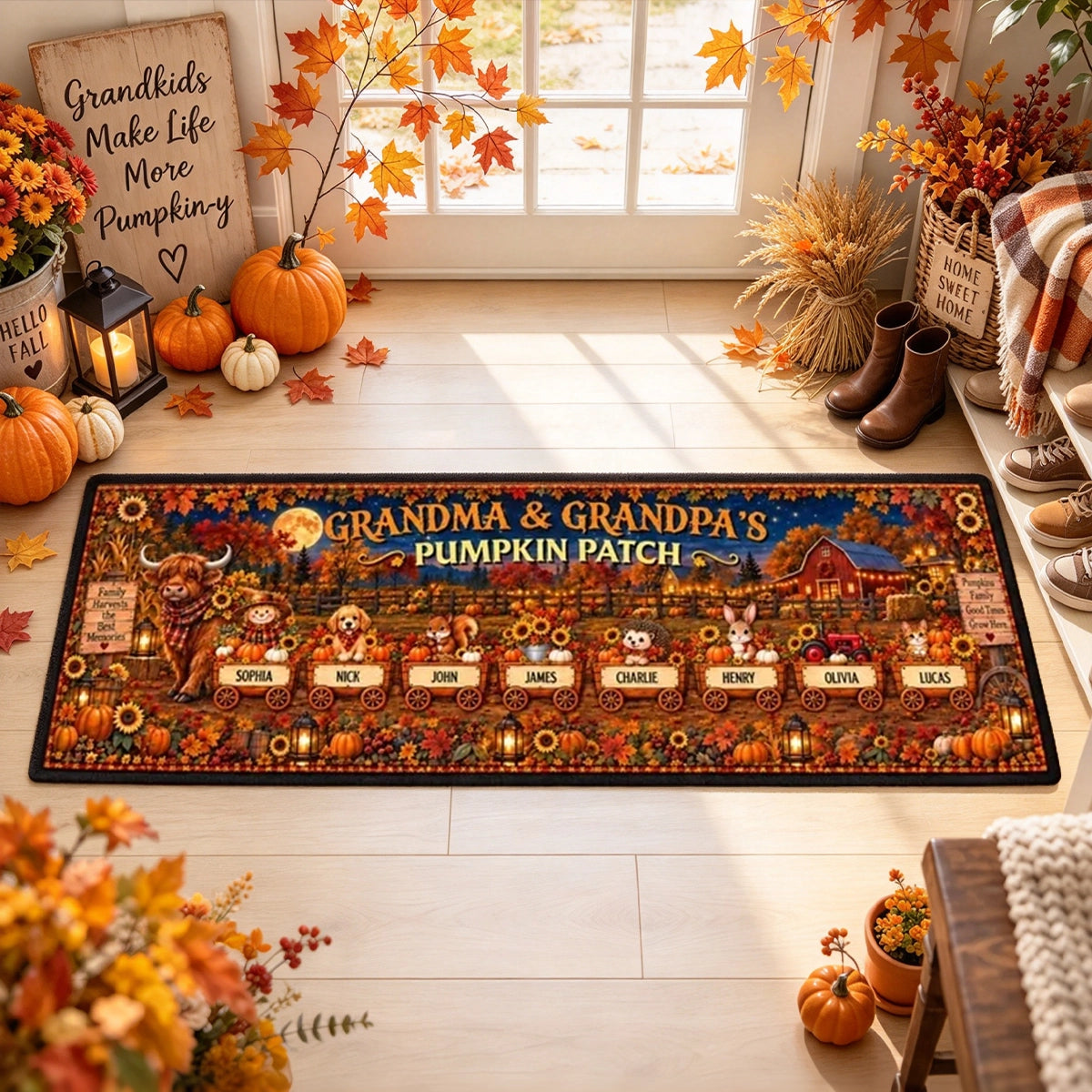 Grandma & Grandpa's Pumpkin Patch Premium Doormat, Personalized Autumn Keepsake, Creative Gift for Grandparents